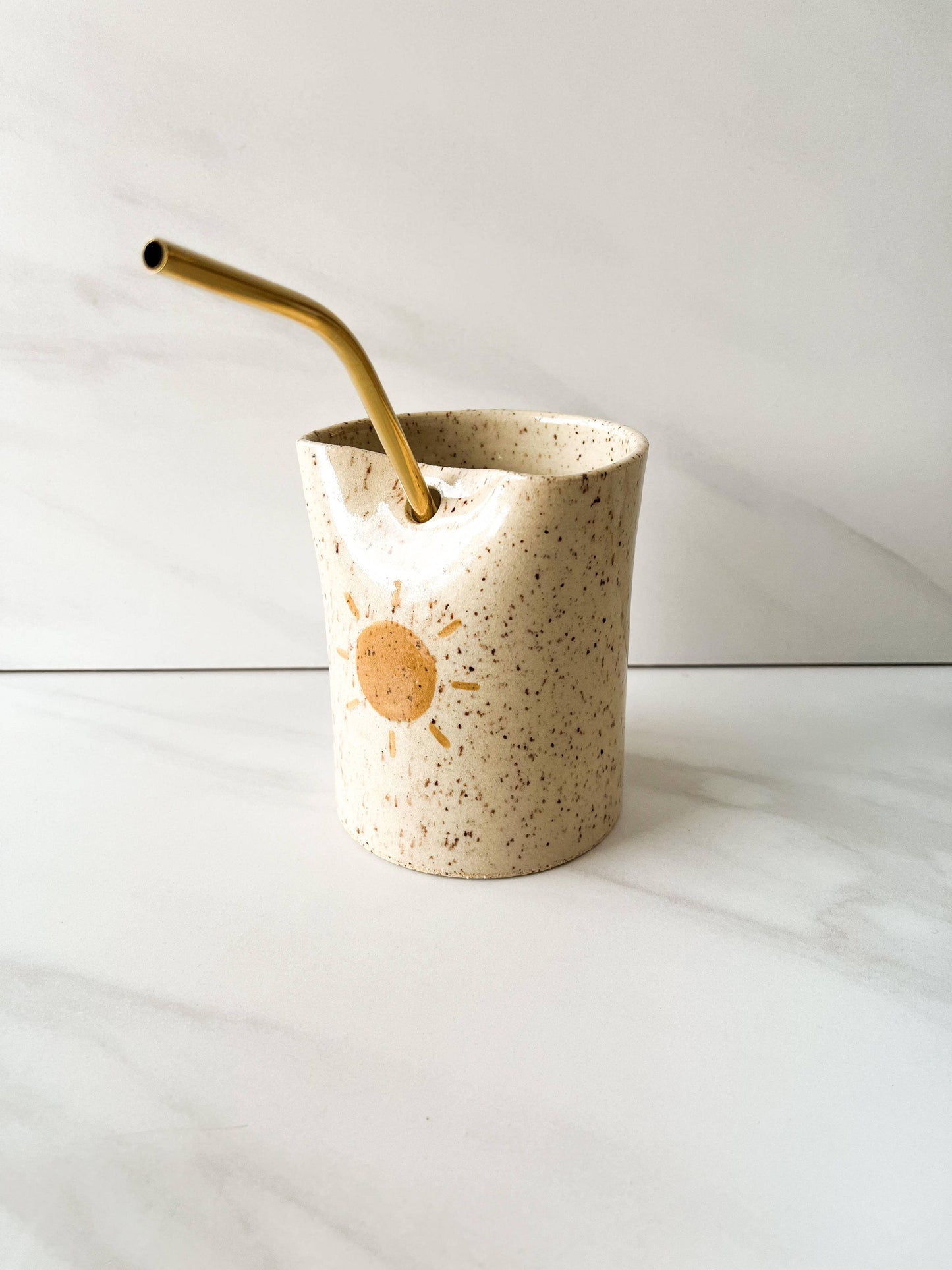 Happy Sun Stoneware Cup with Straw