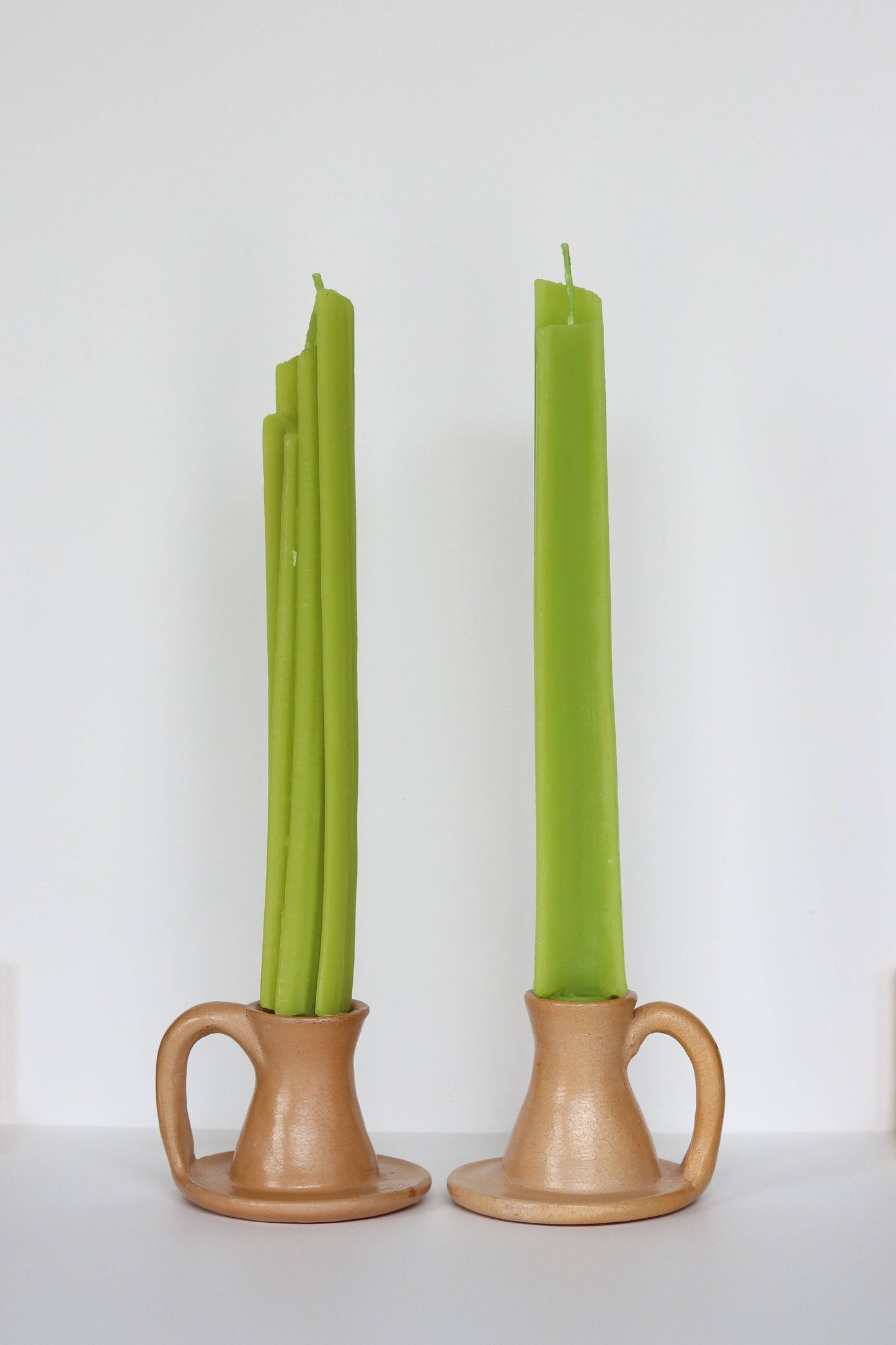 Celery Beeswax Candles Taper Pair