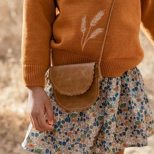 Scalloped Leather Little Girl Purse in Butterscotch