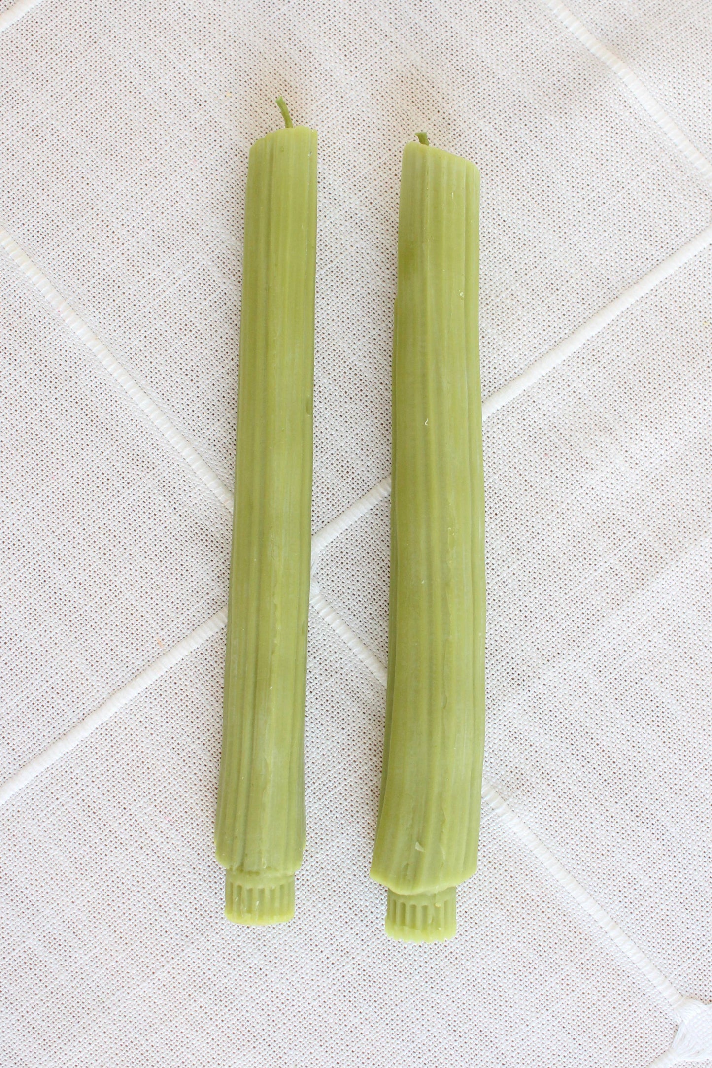 Celery Beeswax Candles Taper Pair