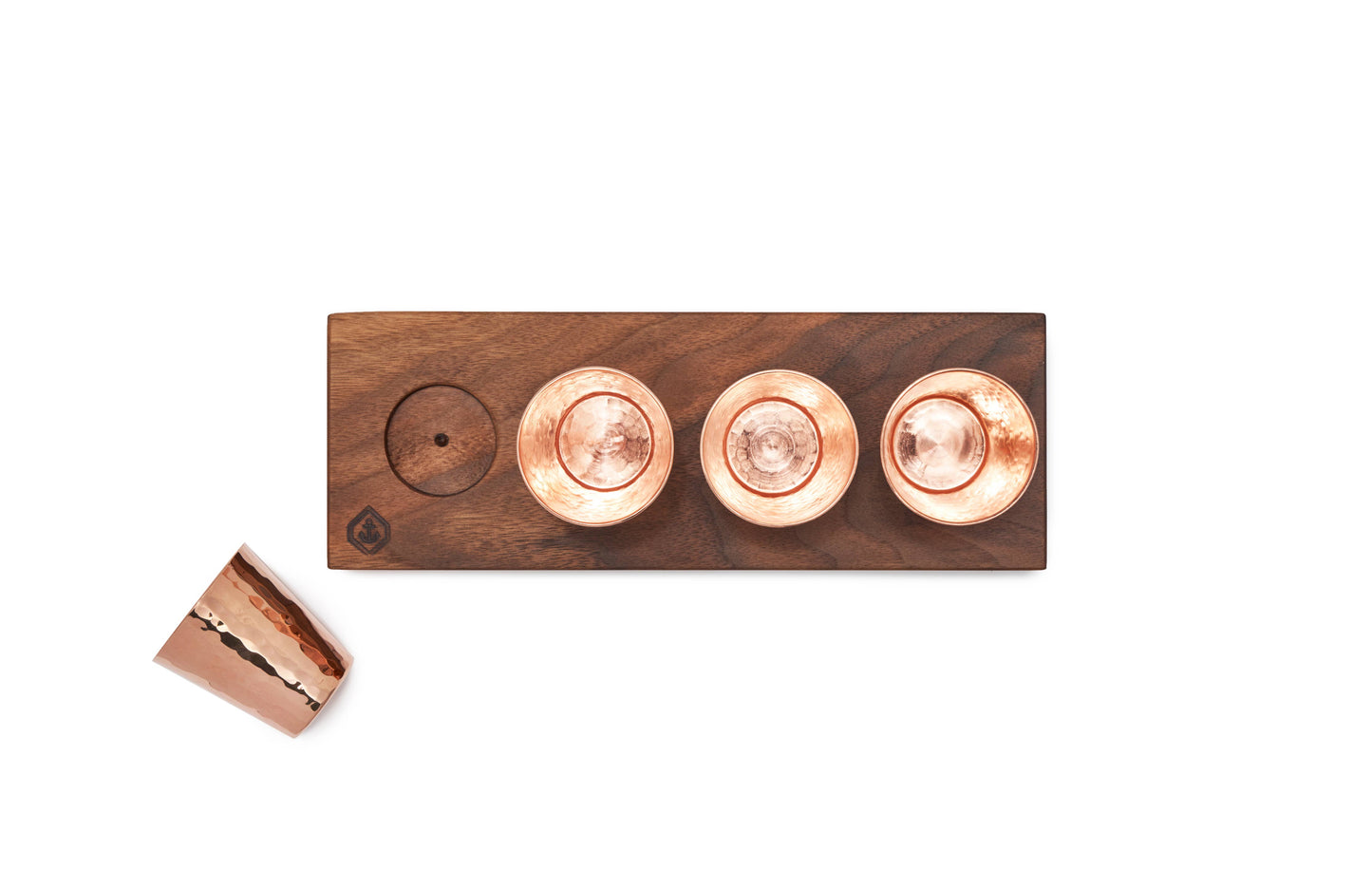 Flight Board with Copper Shot Glasses