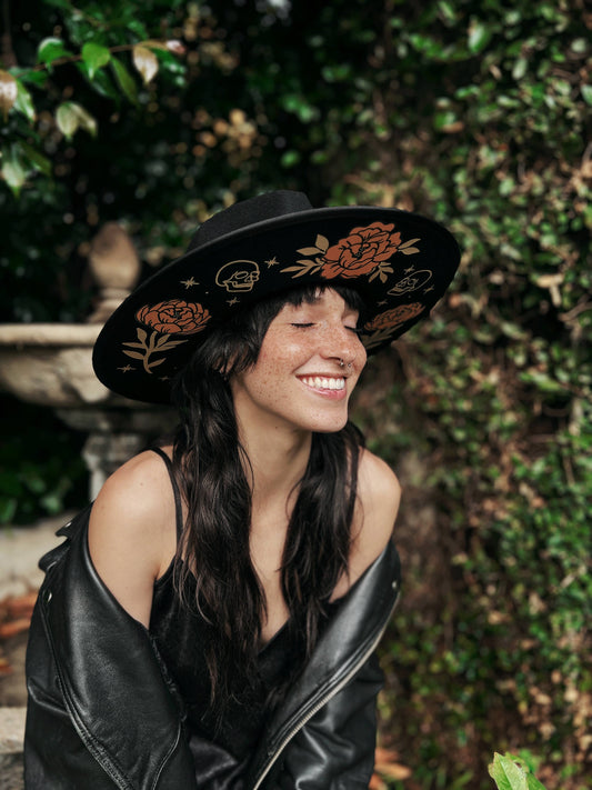 Floral Skulls Black Rancher Hat