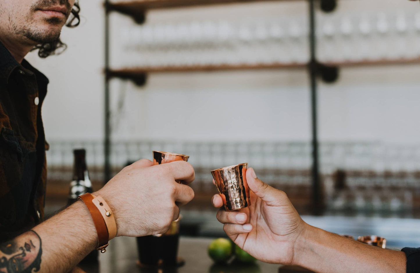 Flight Board with Copper Shot Glasses