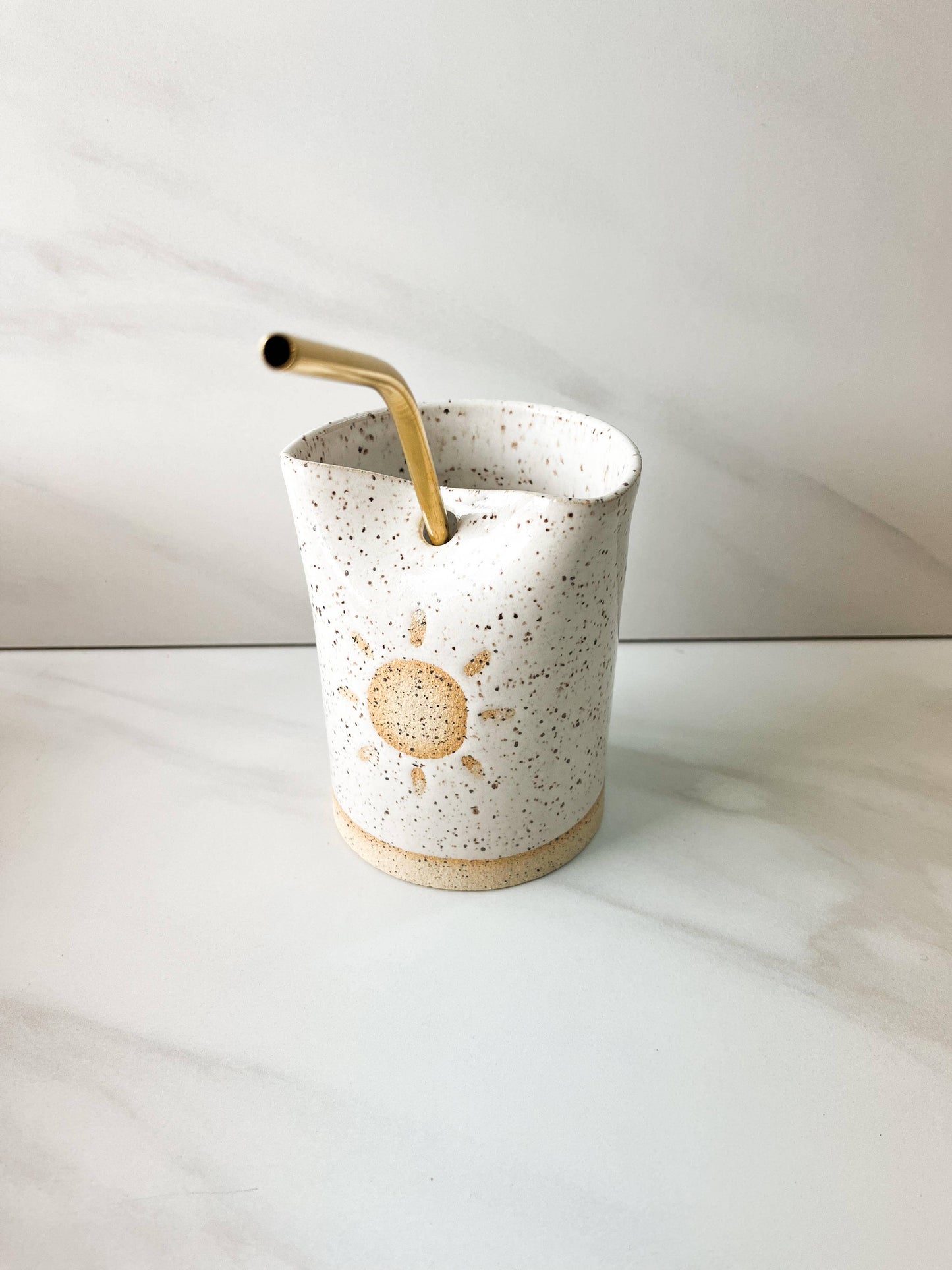 Happy Sun Stoneware Cup with Straw