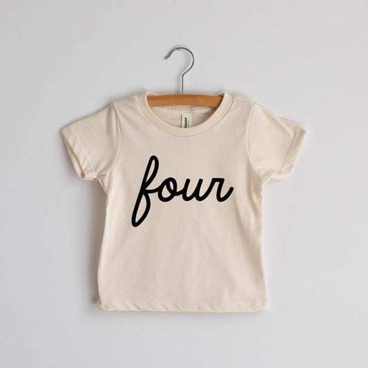 Script Four Modern Birthday Tee • Cream Organic Kids Tee